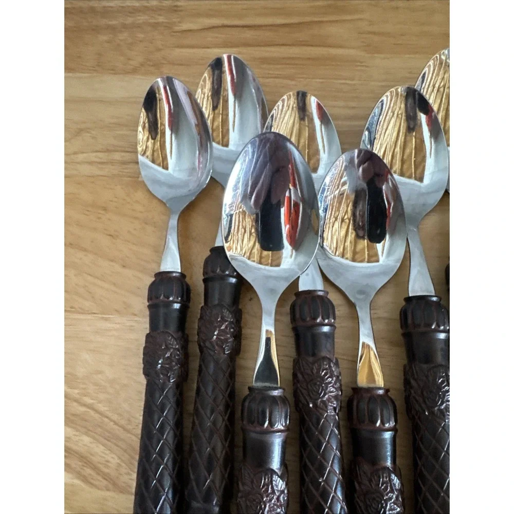 Tracy Porter Tiki Bamboo Resin Flatware Brown Tropical Stainless 21 Piece Set